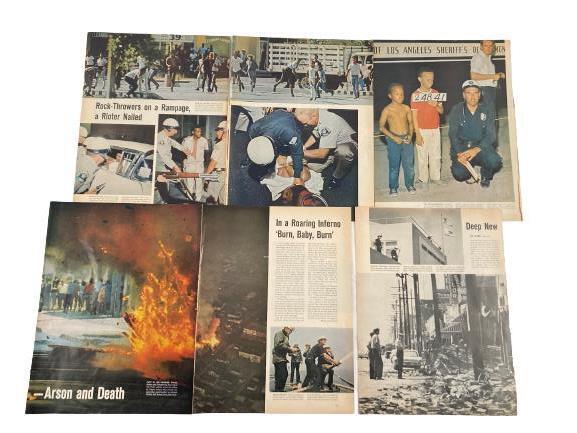 Lot of Vintage 1960s LA Riots Los Angelos Magazine Pages Articles Ads Life Riot