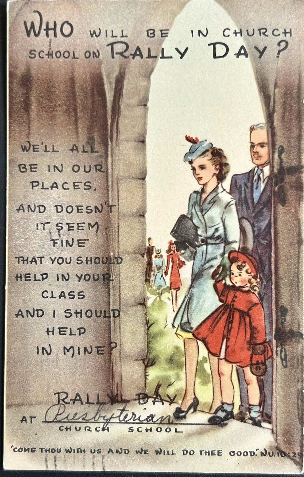 Presbyterian Church Rally Day. Vintage Postcard. 1946