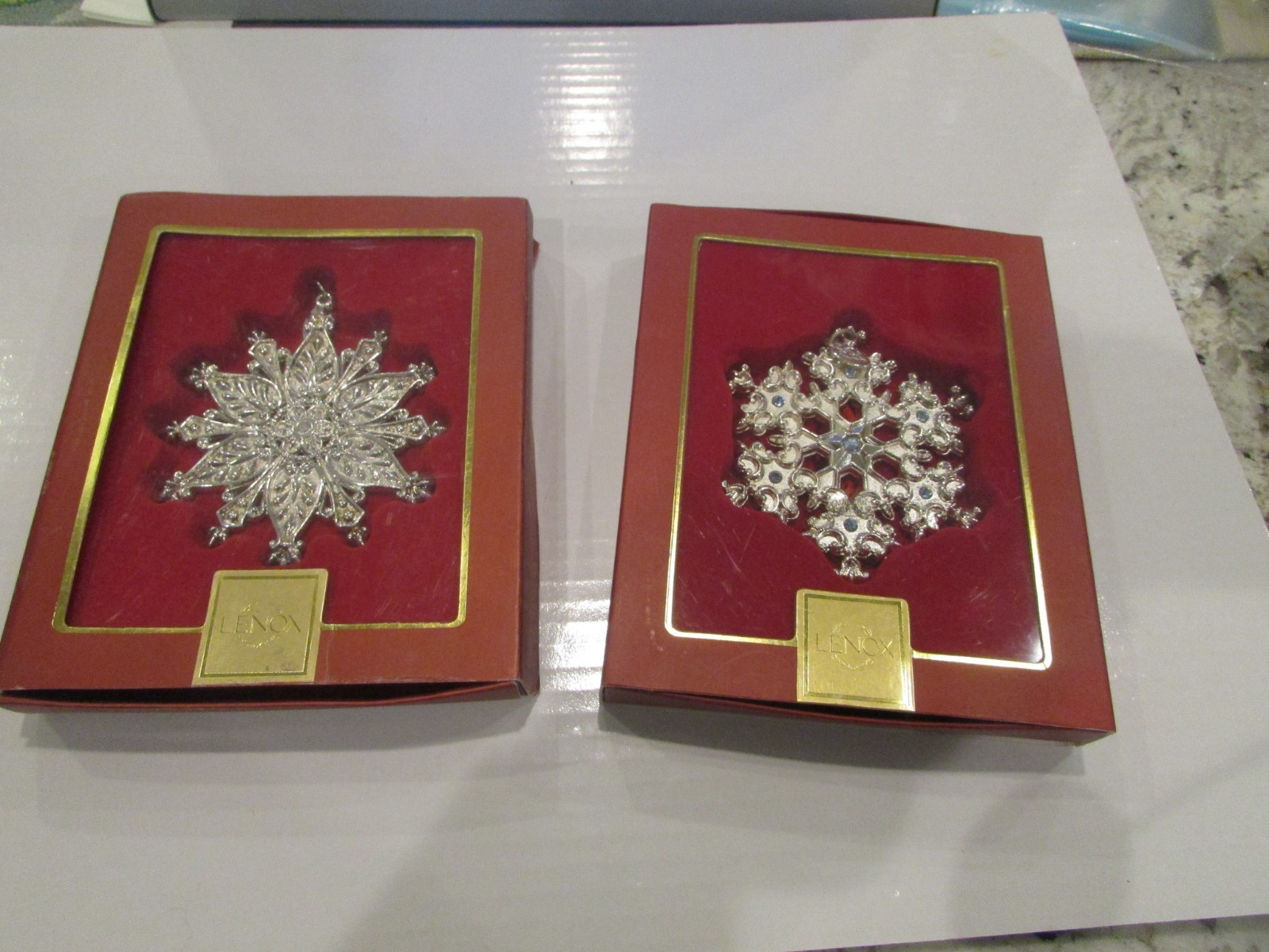 2 Vintage Lenox 2007 & 2008 Metal Snowflake Ornaments Fine Accents & colors 2 Vintage Lenox 2007 & 2008 Metal Snowflake Ornaments Fine Accents & colors