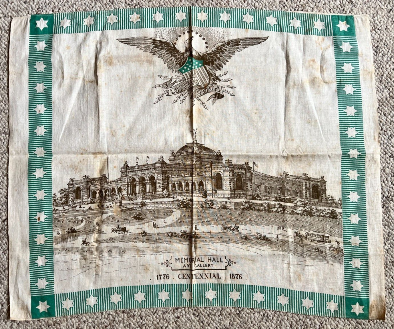 1876 Centennial  U.S. World's Fair Philadelphia Souvenir Banner Scarf