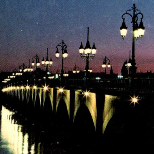 * VTG Postcard Bordeaux France Night Time View Bridge Pierre Tourist Collectible