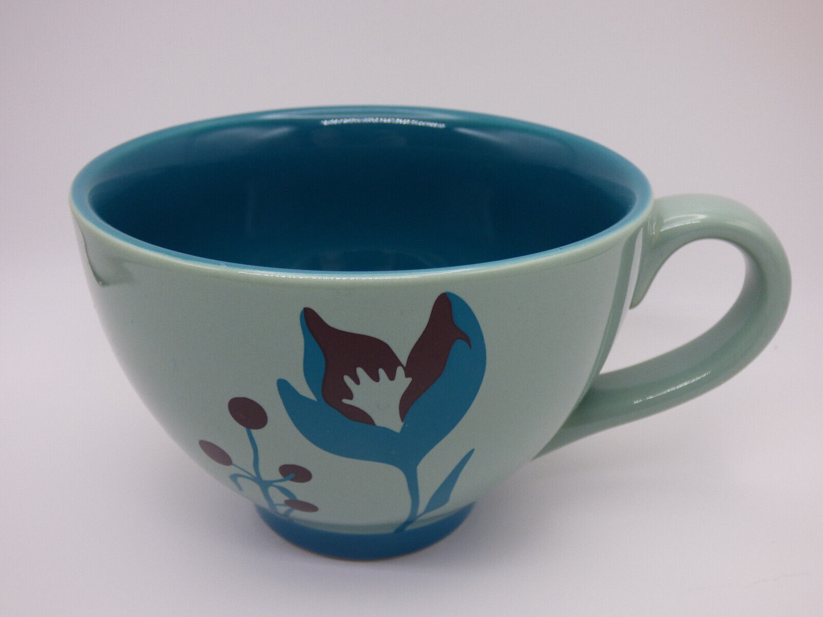 Starbucks - 2006 Floral Ceramic Mug - Blue / Teal - 12 oz