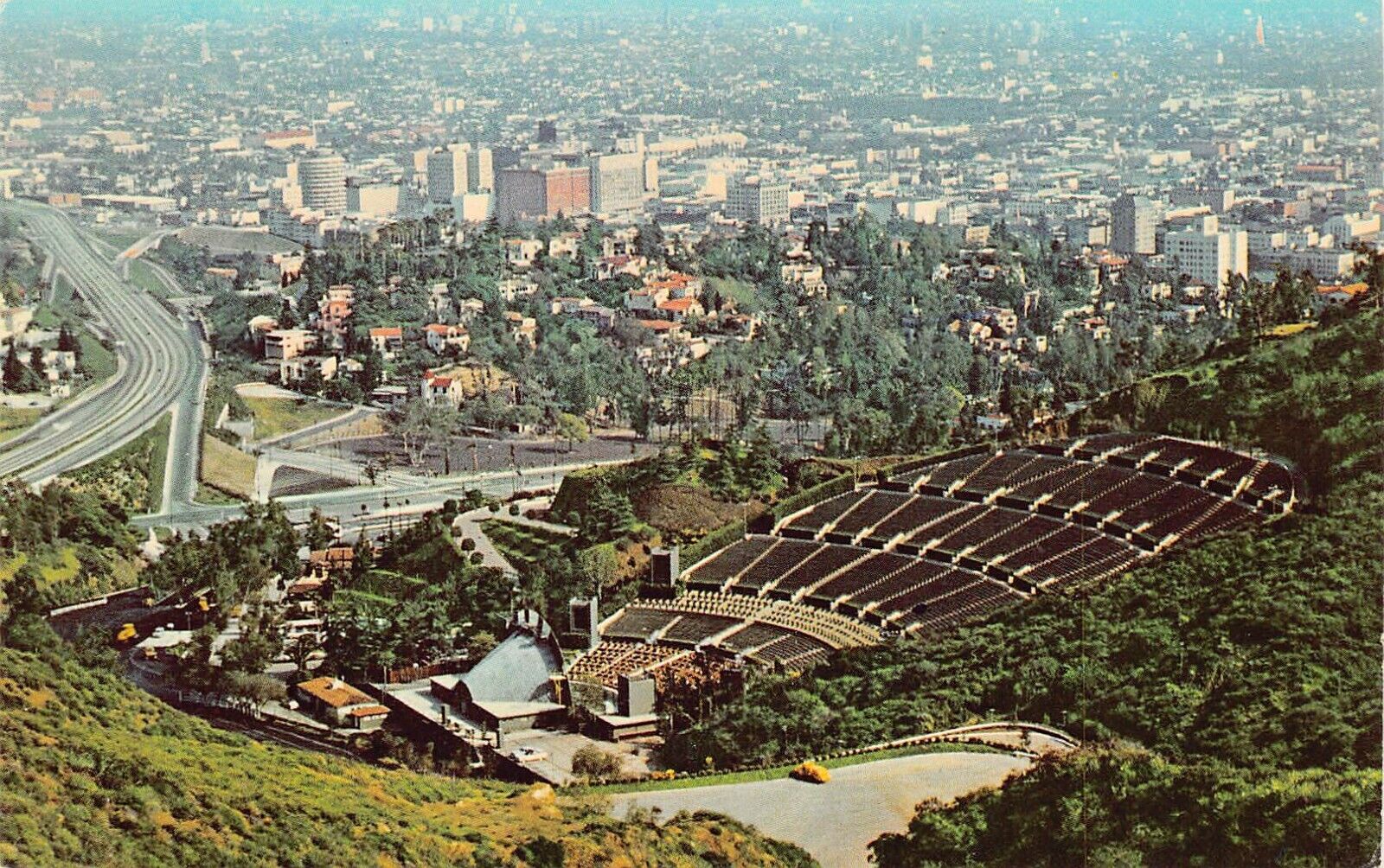 Hollywood Bowl Hills Glendale CA California Los Angeles Aerial Vtg Postcard A12