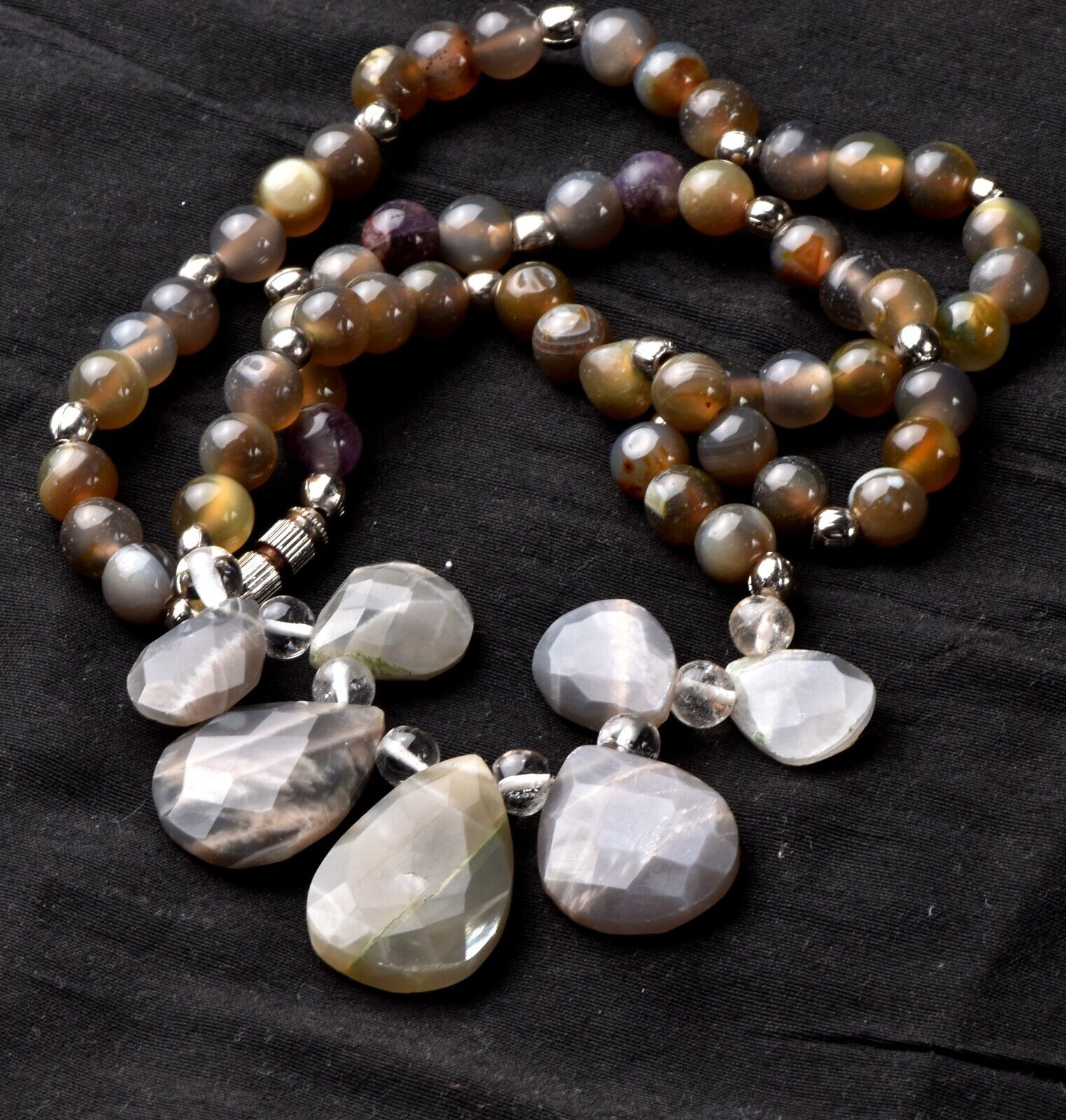 Mystic old sulemani  beads necklace with grey moonstone with  reach patina #6383