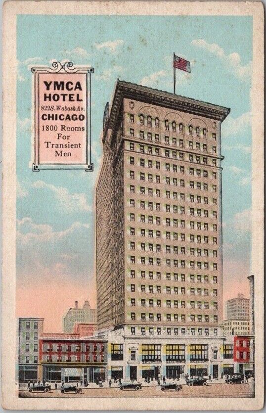 c1930s CHICAGO, Illinois Postcard YMCA HOTEL 8228 Wabash Ave. Street View KROPP