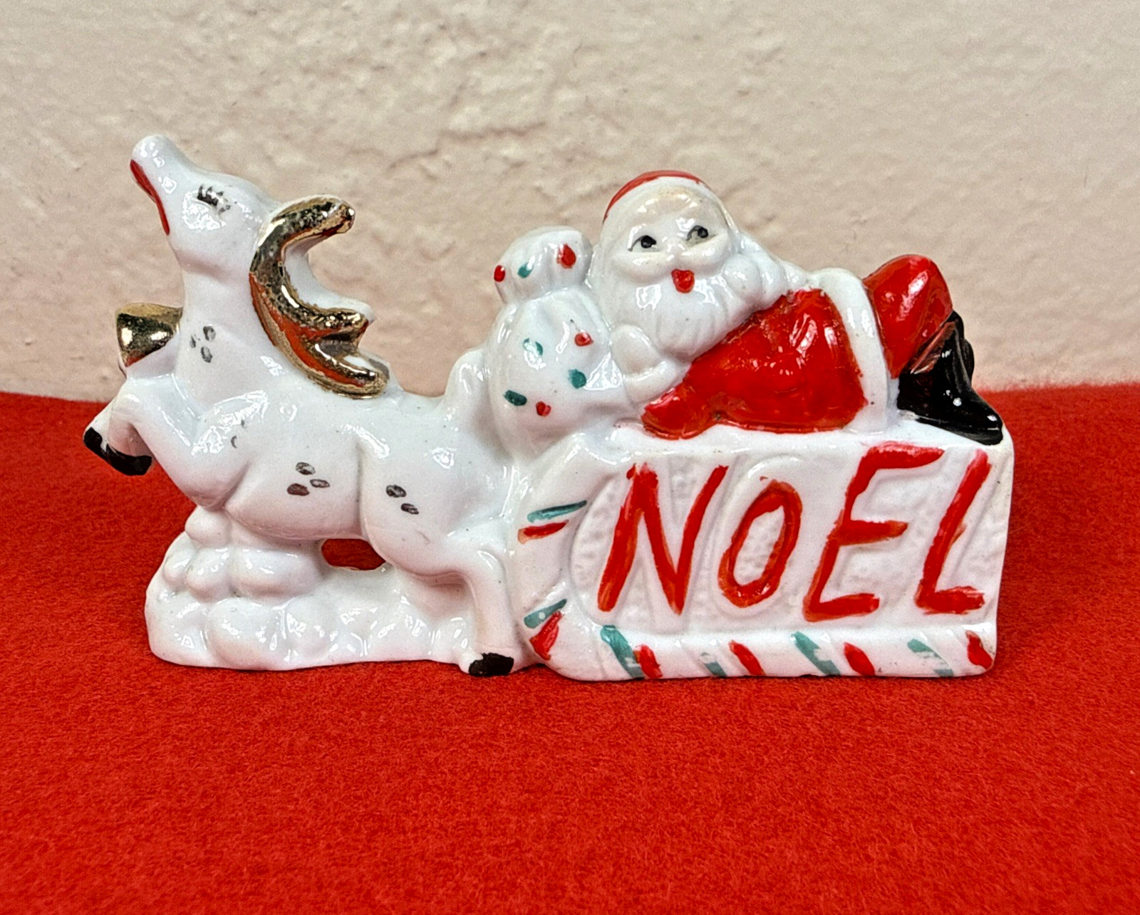 Vintage NOEL Ceramic Christmas Figurine Santa Reindeer Decor Repainted? 4