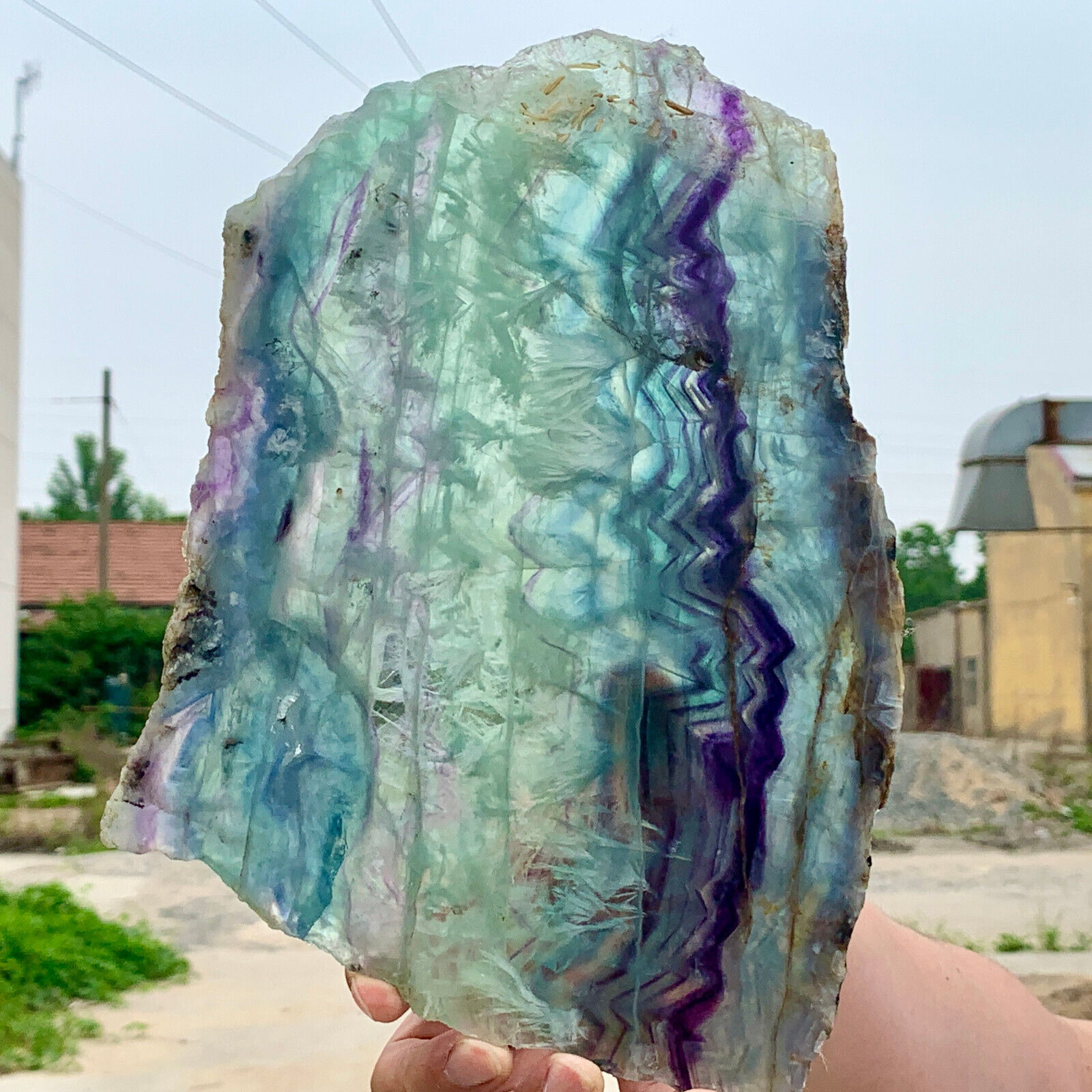 2.14LB Natural beautiful Rainbow Fluorite Crystal Rough stone specimens cure