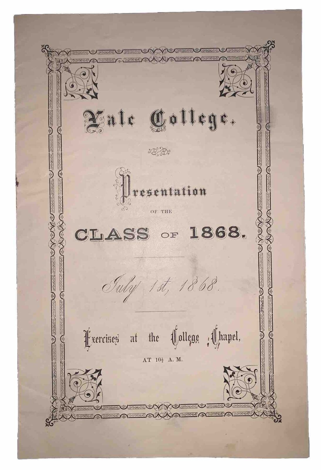 1868, YALE COLLEGE COMMENCEMENT PROGRAM, NEW HAVEN CONNECTICUT, UNIVERSITY