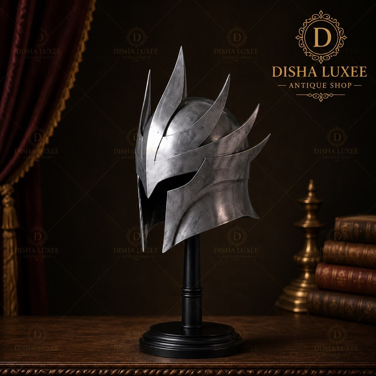 Handcrafted Fantasy Helmet Dark Warrior Helm Medieval Knight Armor LARP King