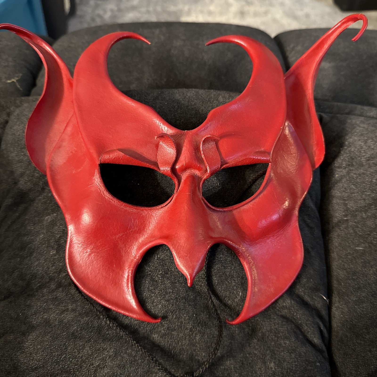 Vintage Signed Larry Wood Leather Devil Mask - Fantasy Guilde Studios