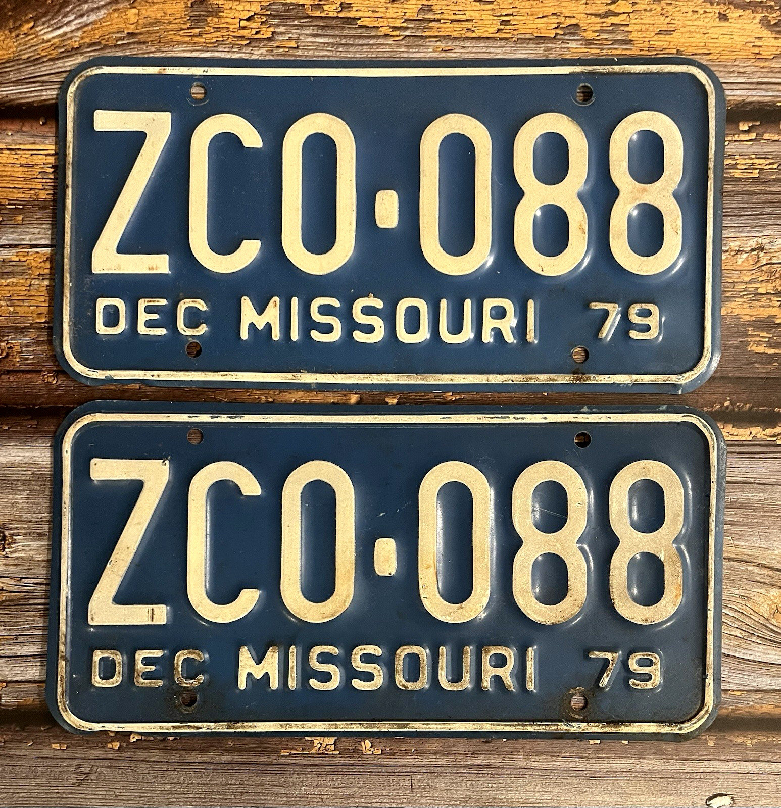 1979 Missouri Automobile License Plate Matched Pair / Set ZC0-088