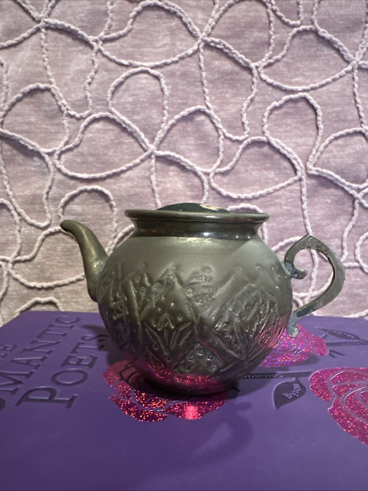 Antique Pewter Teapot Pin Cushion. Beautiful Antique Pewter Teapot Pin Cushion. Beautiful