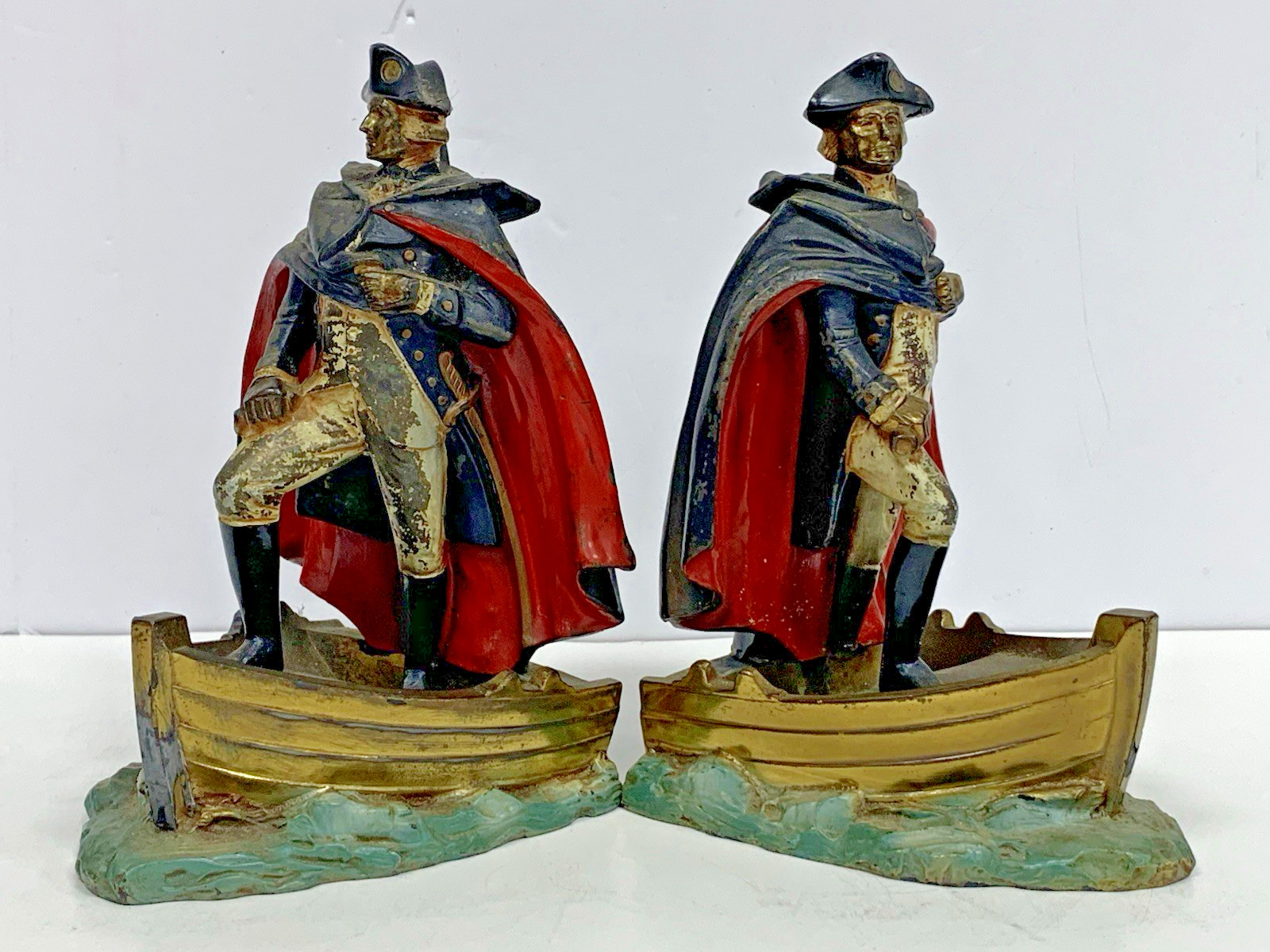 Antique K&O Ruhl USA George Washington On The Delaware Historic Pair Of Bookends Antique K&O Ruhl USA George Washington On The Delaware Historic Pair Of Bookends