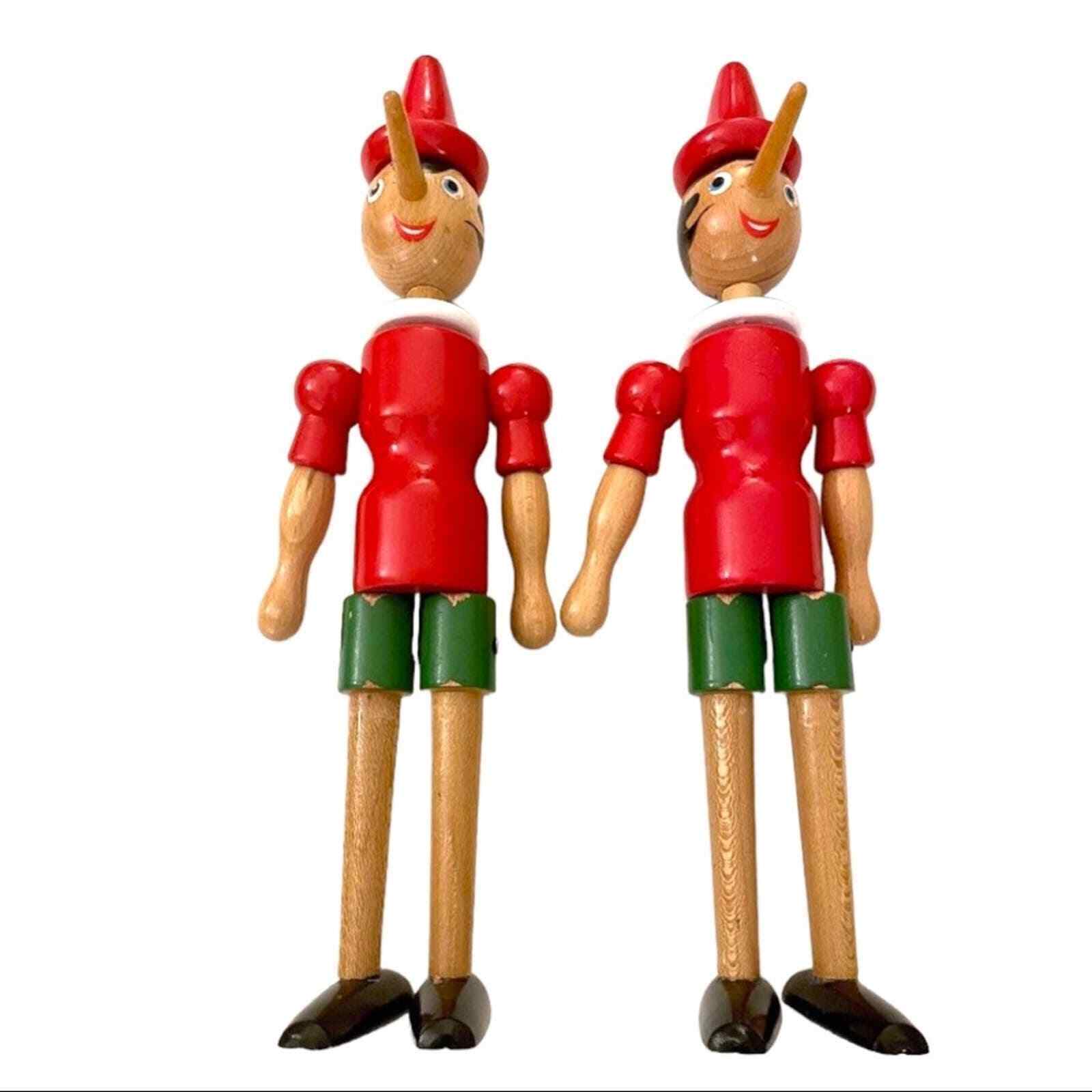 Vintage Pair of Wooden Italian Pinocchio Dolls Bendable Joints | Italy 1980s