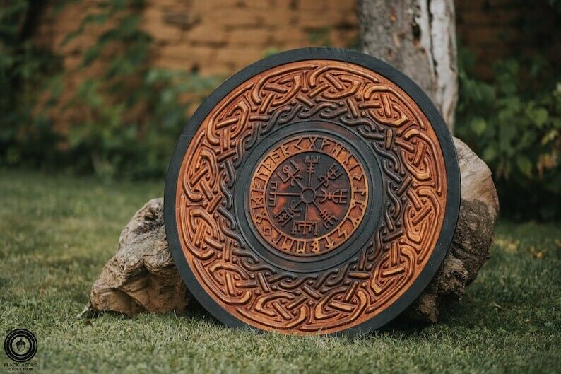 Unique Style Vegvisir ,Viking Shield Wooden Wall Engraved Designed Hand Crafted