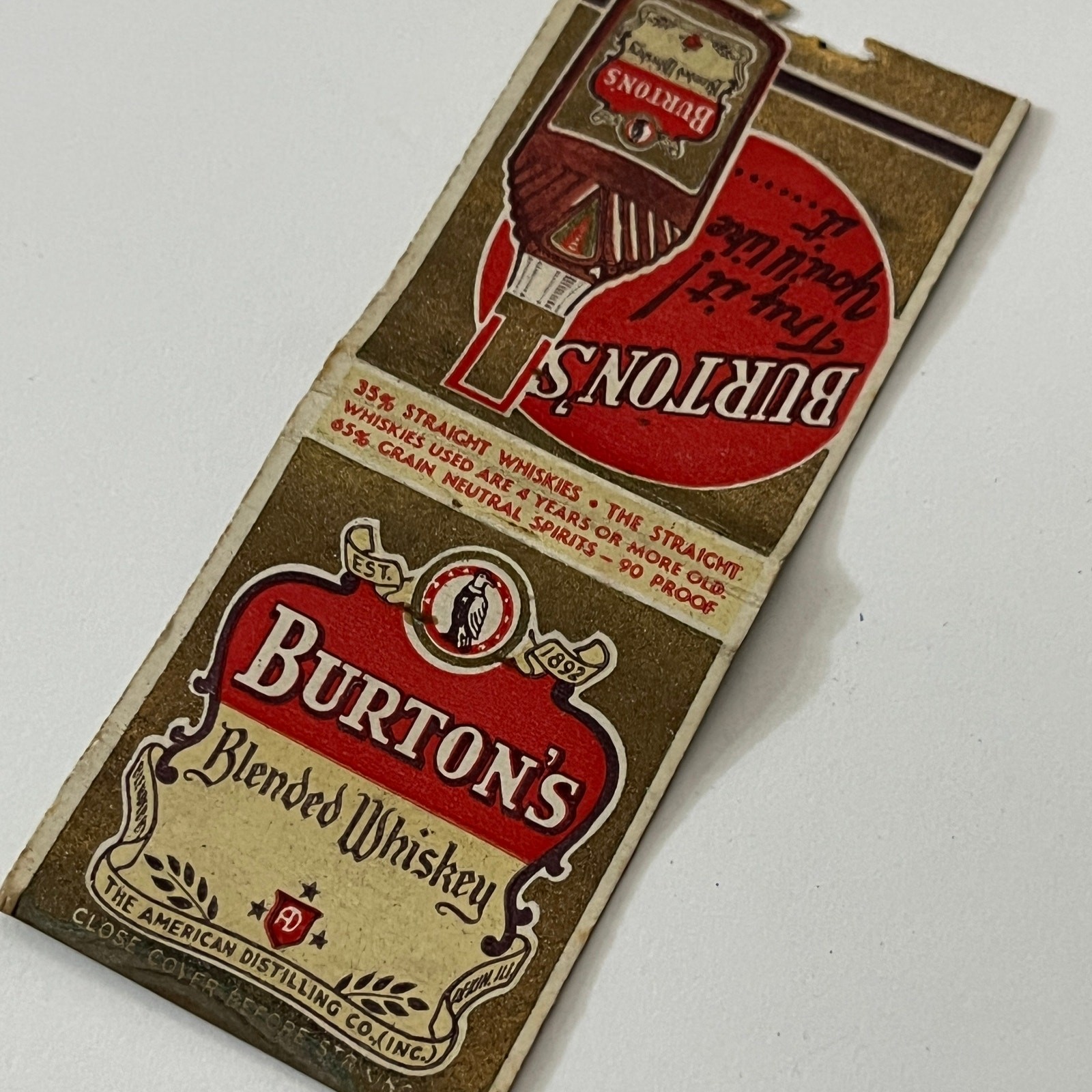 Burton's Blended Whiskey Vintage Matchbook Cover MB60-5 Burton's Blended Whiskey Vintage Matchbook Cover MB60-5