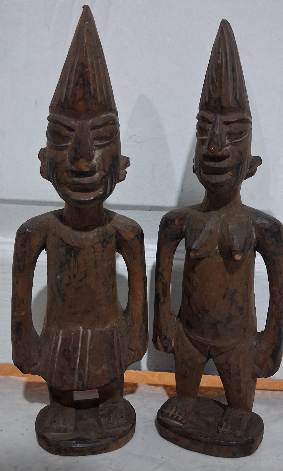 Yoruba Ere Ibeji Wooden Twin Figures Handmade African Collectible Nigeria 10in