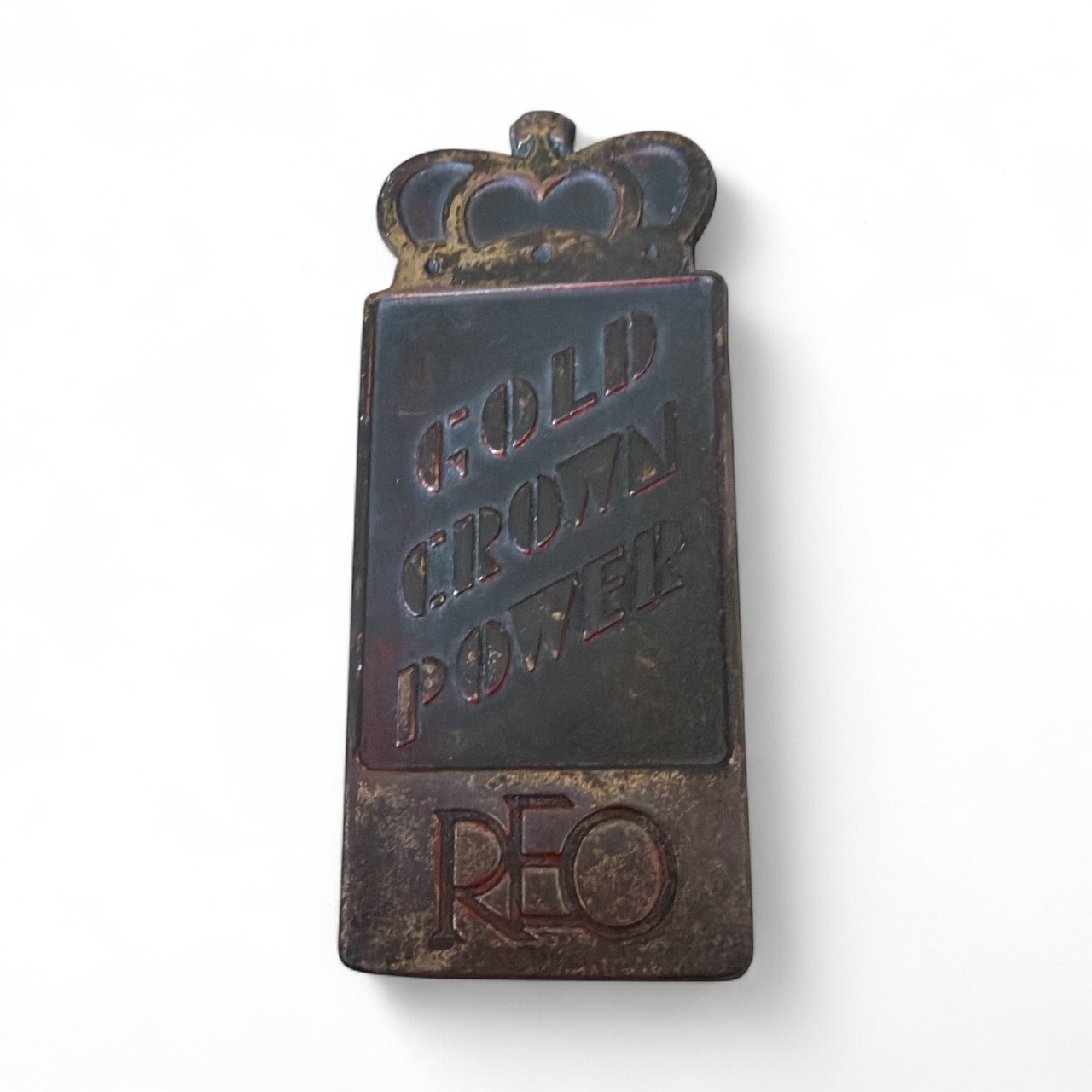 OEM REO Truck Radiator Emblem 1936 1937 Gold Crown Power Grille Badge Added Stud OEM REO Truck Radiator Emblem 1936 1937 Gold Crown Power Grille Badge Added Stud