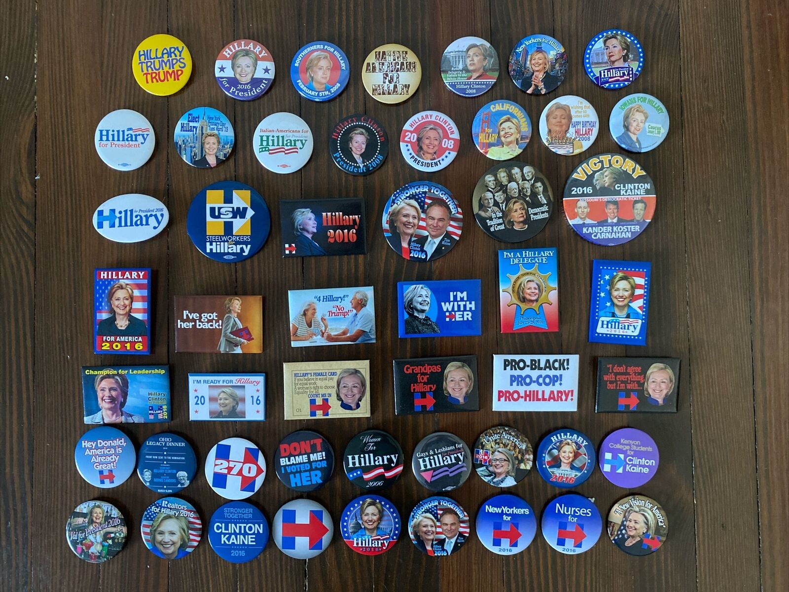 50 Different 2008 2016 Hillary Clinton Presidential Campaign Buttons Dealer Lot