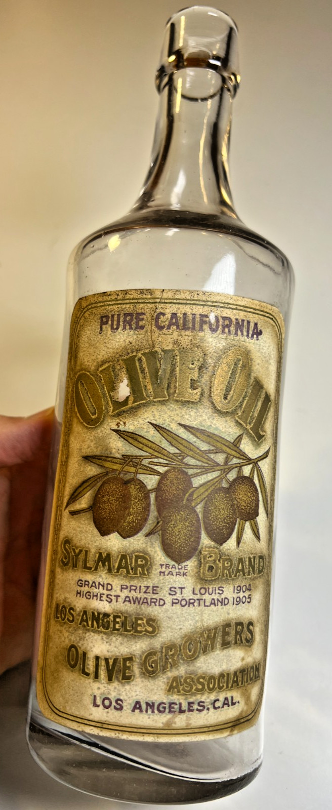 Antique c1907 Sylmar Brand Olive Oil Bottle Original Label Los Angeles 10”