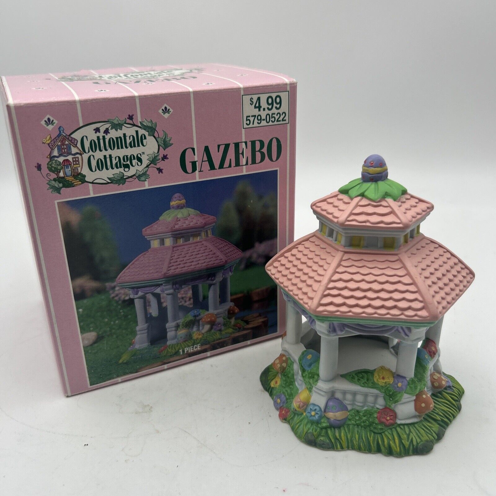 Vtg 2002 Cottontail Cottages Easter Village Porcelain Gazebo Decor 4x4” NIB