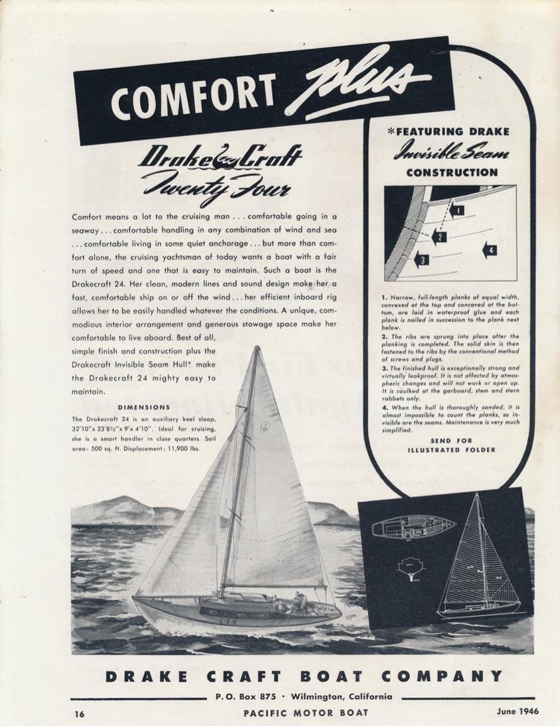 Magazine Ad - 1946 - Drake Craft Boat Co. - Wilmington, CA - Drake Craft 24