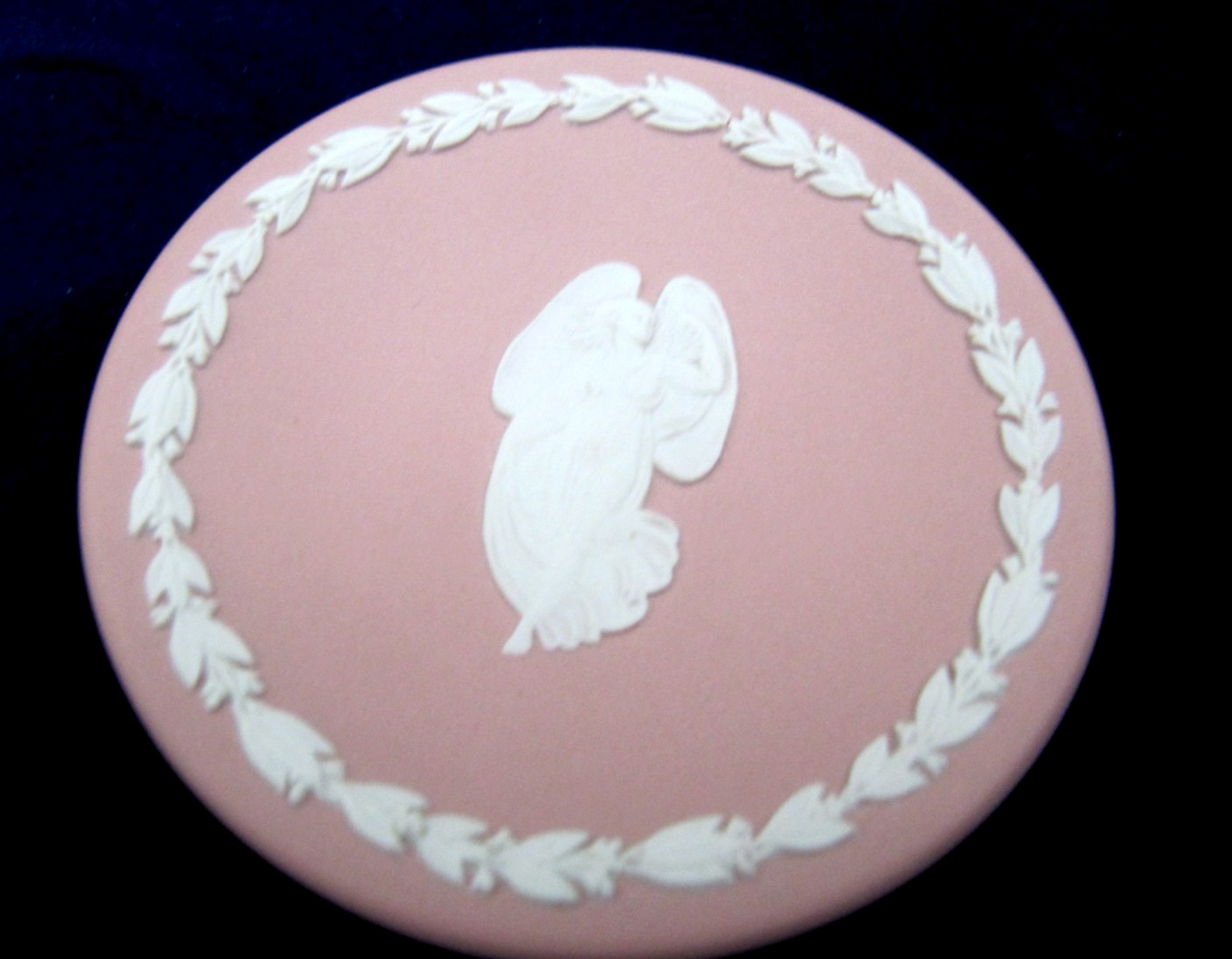 Vintage Wedgwood Pink Jasperware Pin Tray Winged Figure Center Vintage Wedgwood Pink Jasperware Pin Tray Winged Figure Center