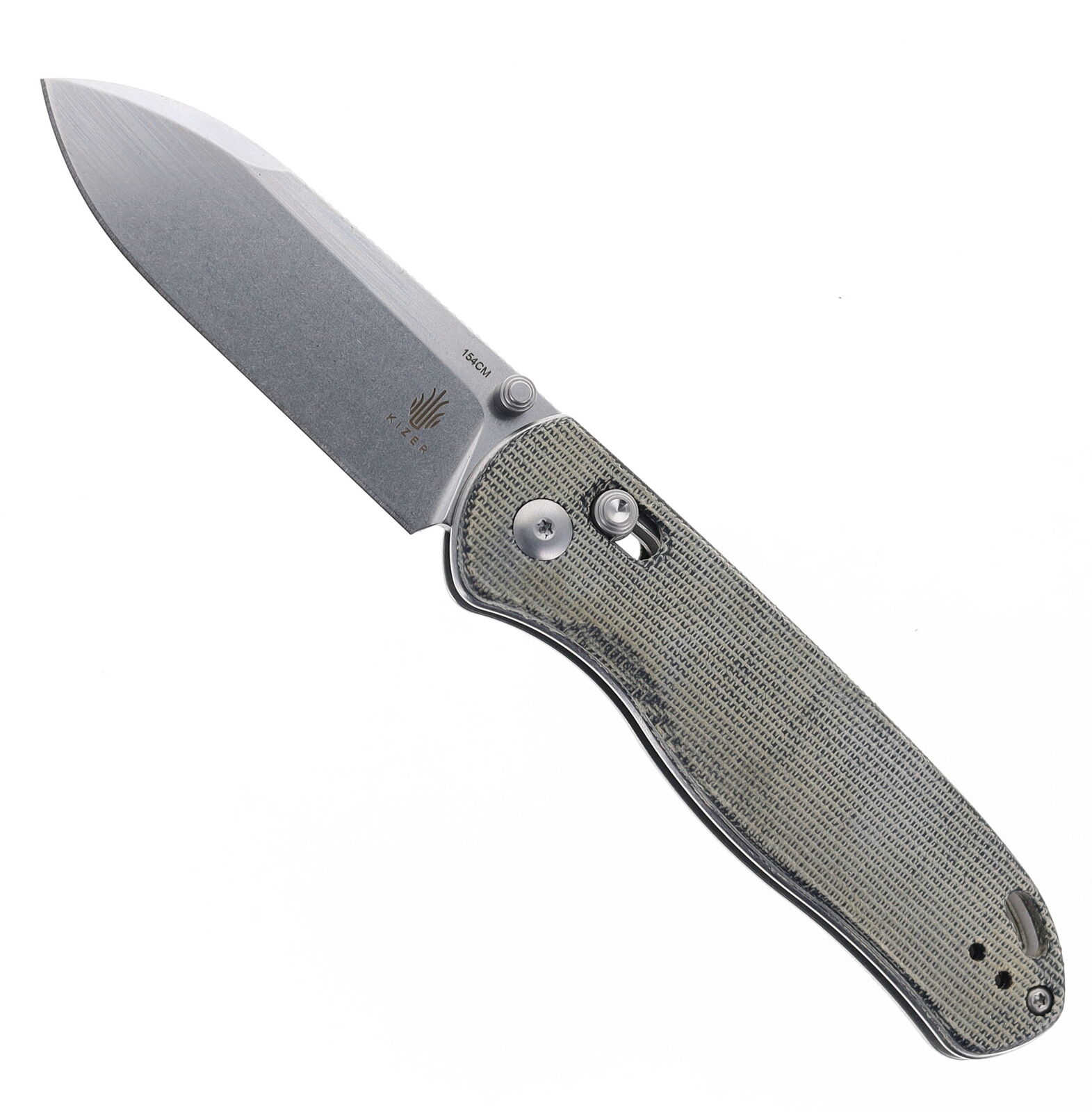 Kizer Drop Bear Folding Knife Gray Micarta Handle 154CM Plain Edge V3619C3