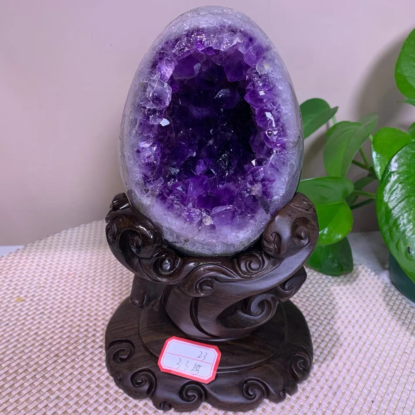 7.2LB Top Natural Uruguay Amethyst Geode Dinosaur Egg Quartz Crystal Decor+stand