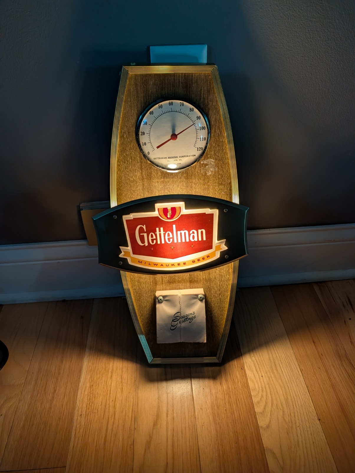 Vintage Gettelman Beer Thermometer Calendar Sign 1960s Lighted Advertising Vintage Gettelman Beer Thermometer Calendar Sign 1960s Lighted Advertising