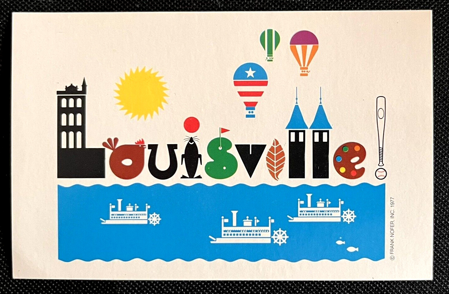 1997 Postcard Louisville Frank Nofer Signed Art Steamboats Bat Horseshoe   A5