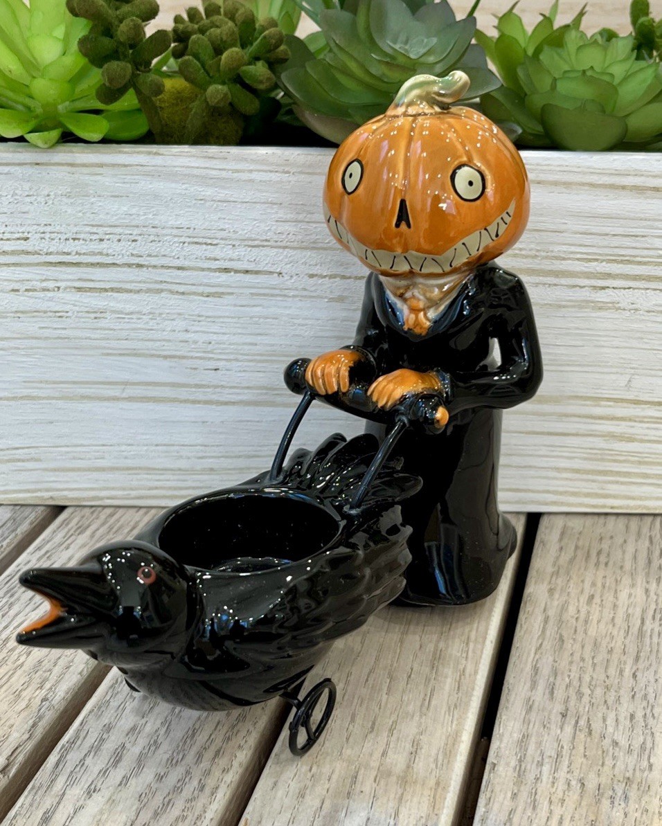 Yankee Candle PumpkinPeople Raven Carriage TeaLight Holder Halloween 2011 Rare