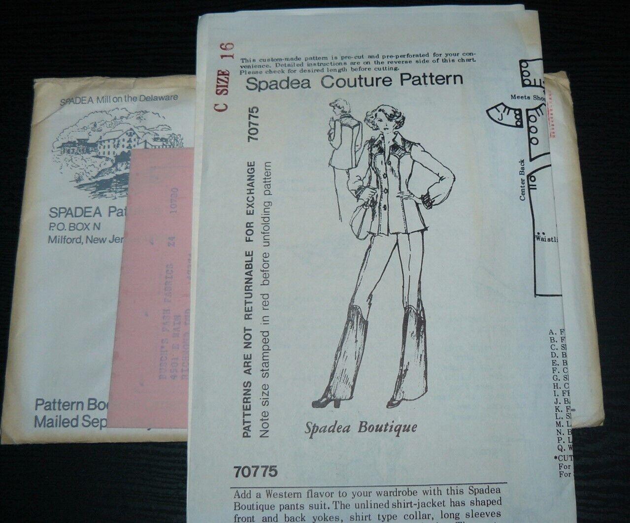 Vintage 1970s Spadea Designer Pattern 70775 Womens Western Pants Suit Size 16 UC