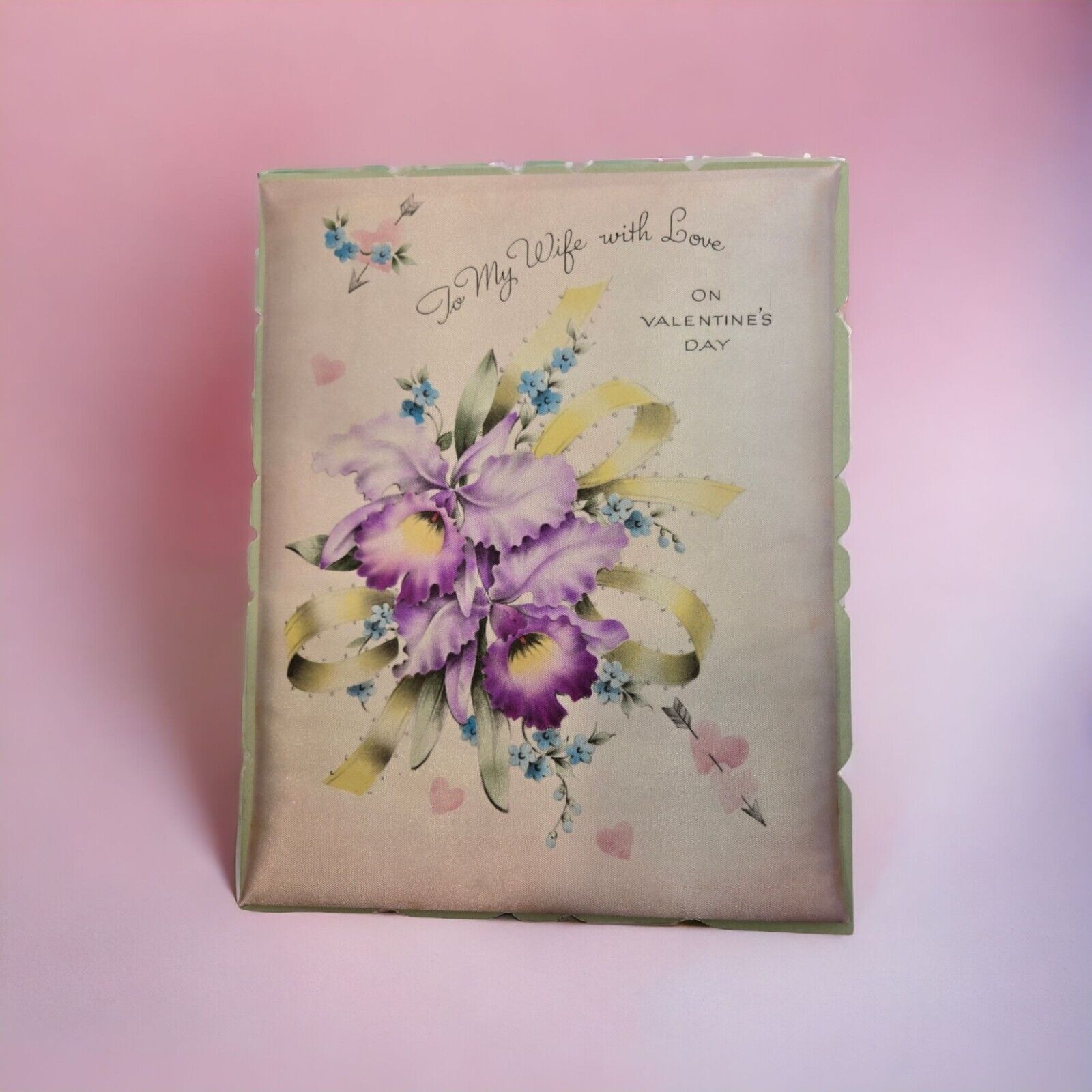 Vintage 1940\'s Gibson Large Valentine Greeting Card Padded Floral Cover w/Box