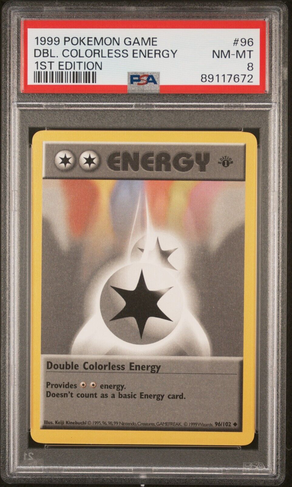 PSA 8 NM/MT 1999 POKEMON GAME 96 DOUBLE COLORLESS ENERGY 1ST EDITION ENGLISH