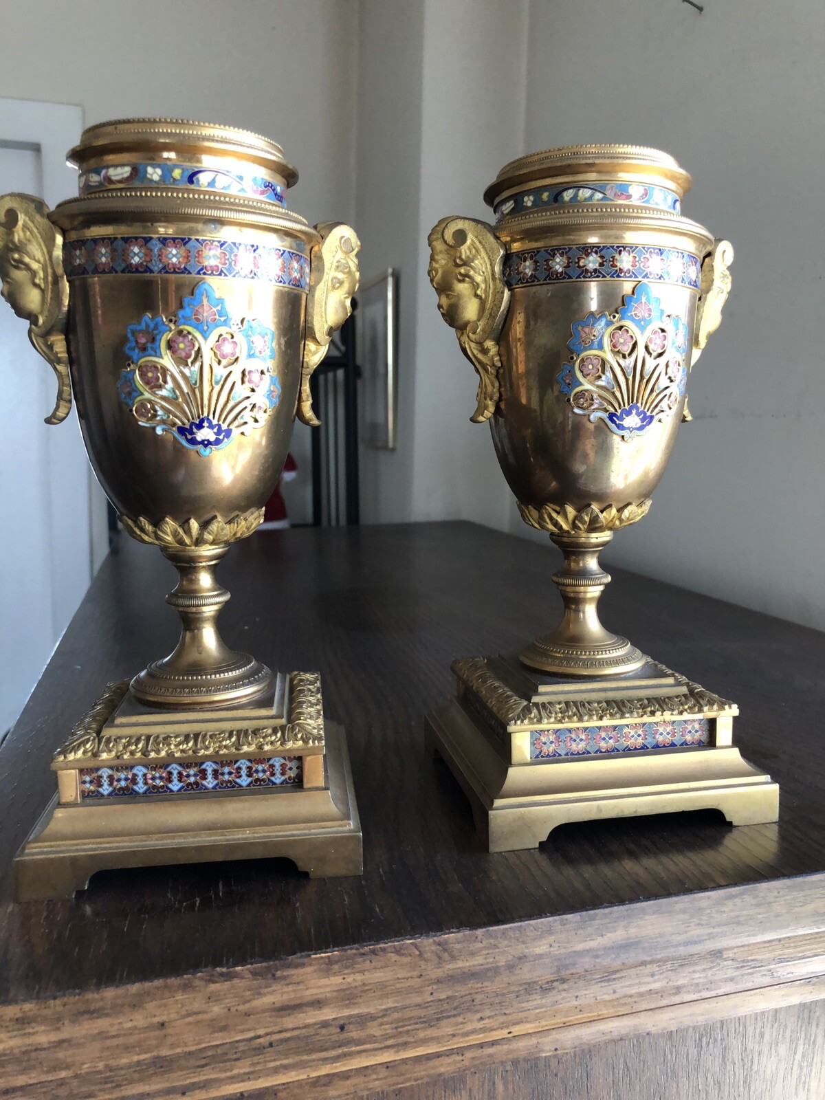 Pair Of 19th Century French Guilt Bronze. 8.75” Tall.