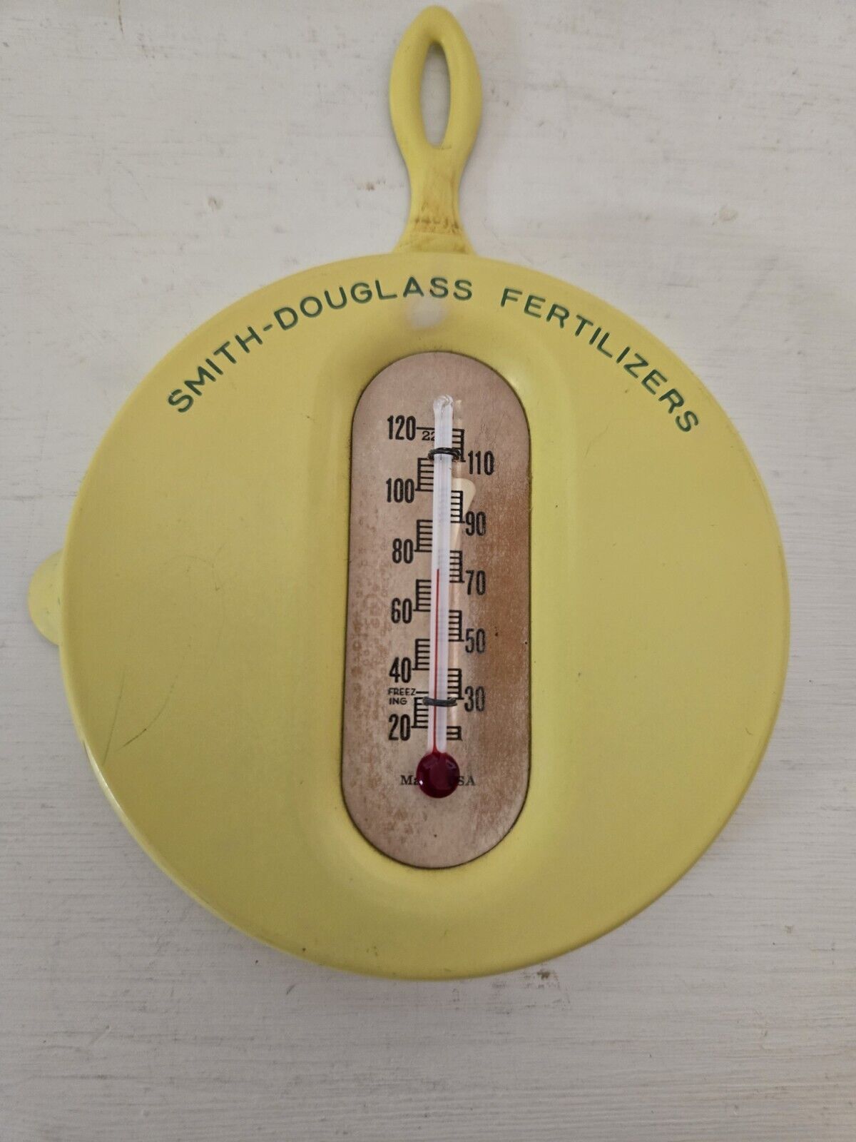 Vintage Smith- Douglas Fertilizer co. advertising skillet shaped thermometer 