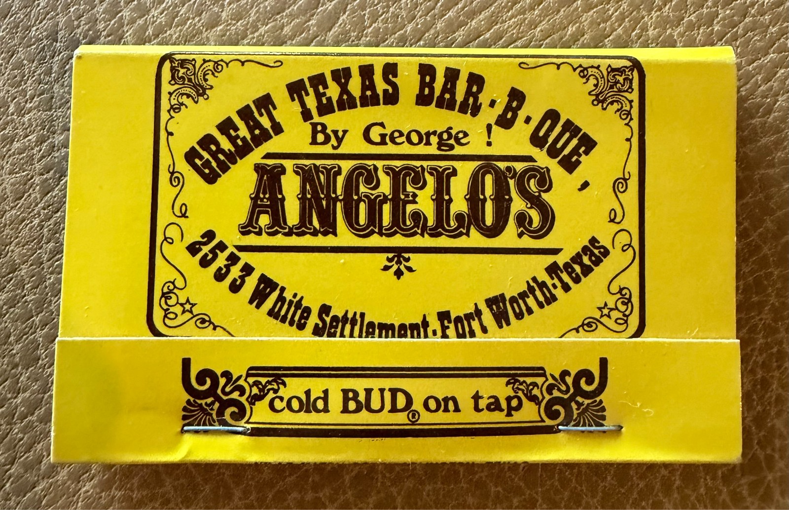 Vintage 1970s Angelo’s Bar-B-Que Matchbook Fort Worth Texas BBQ Budweiser
