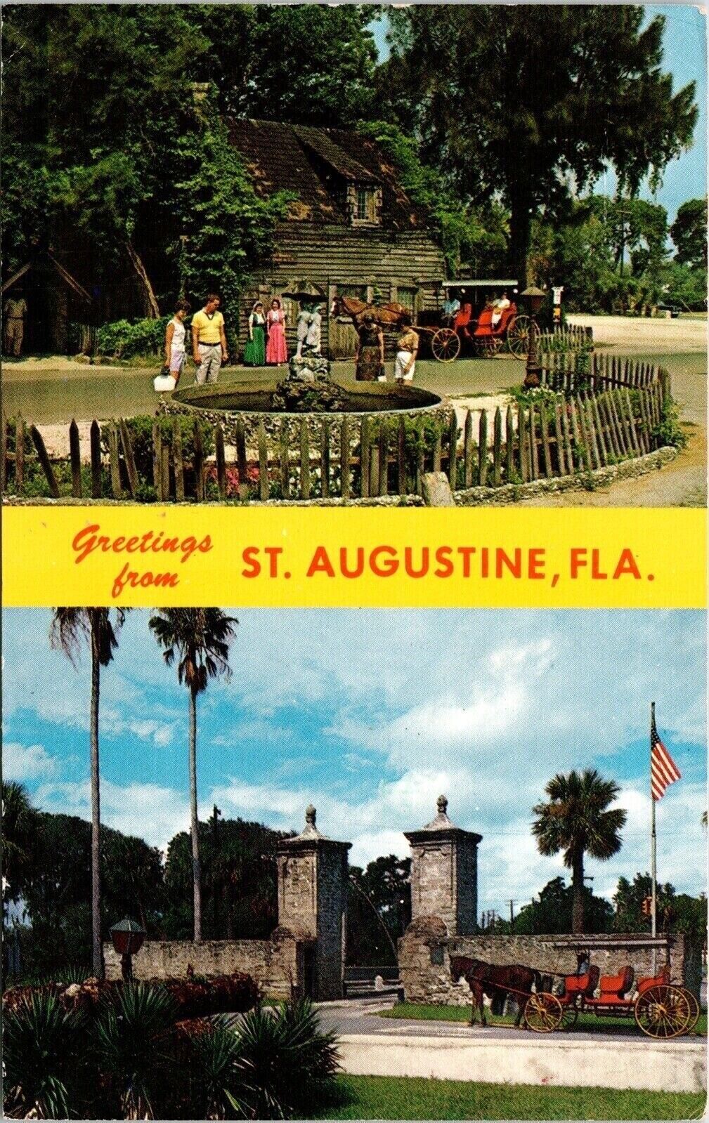 Greetings Banner St Augustine Florida Multi View Chrome Cancel WOB Postcard