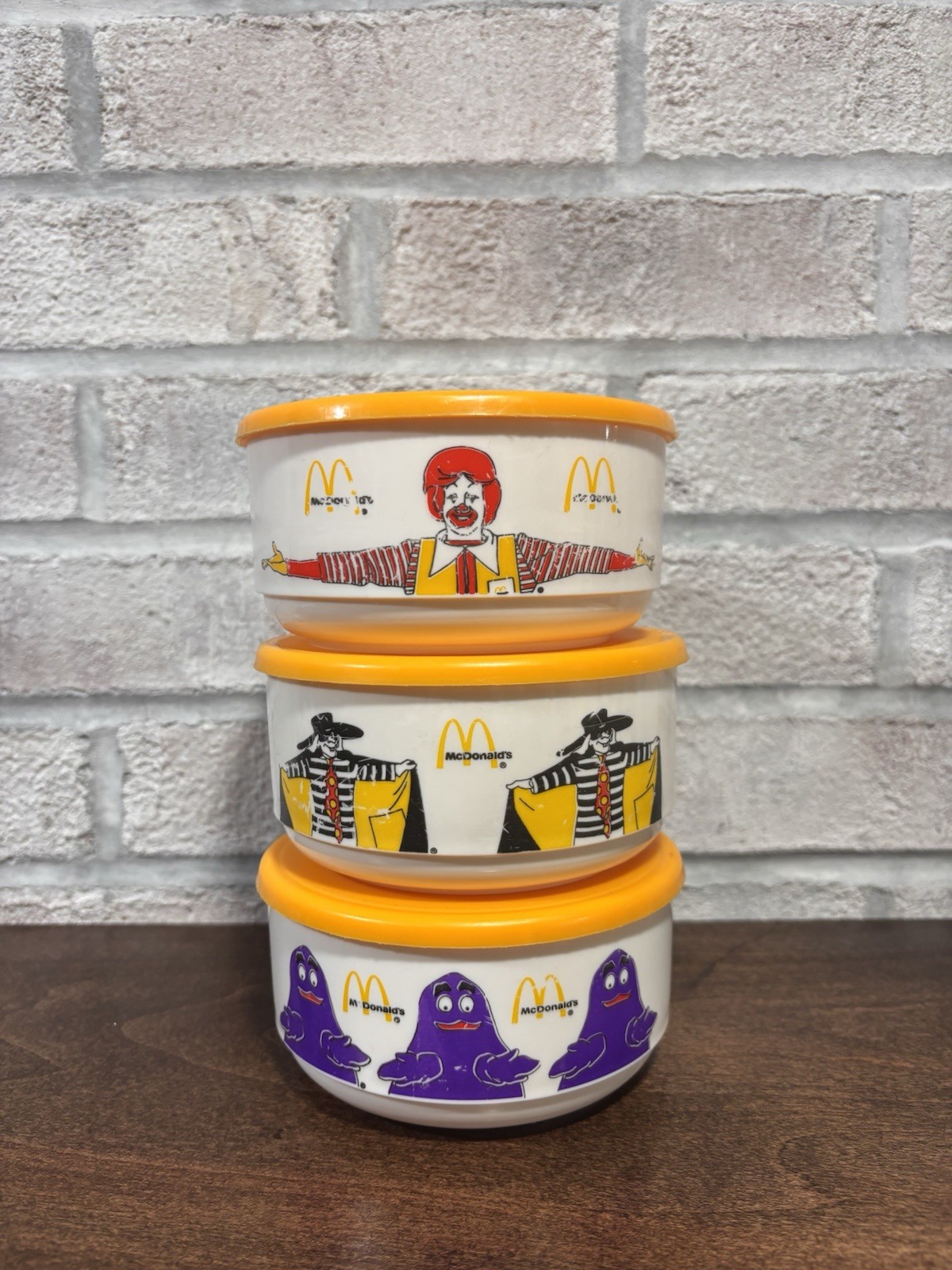 Vintage 1983 McDonalds Bowl Plastic Dinner  Ronald Grimace Hamburglar With Lids