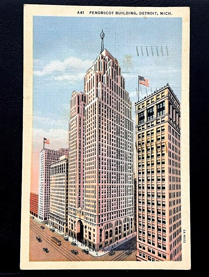 Detroit Michigan Penobscot Building 1944 Postmarked Linen Photo Image Postcard