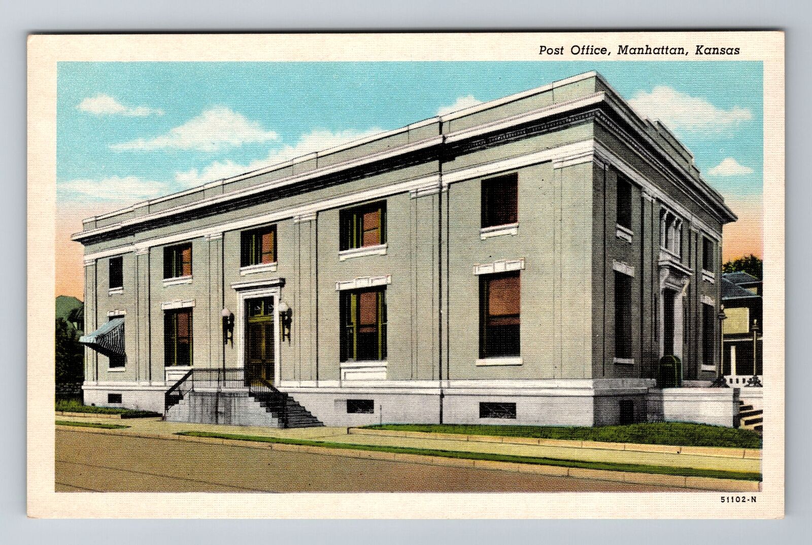 Manhattan KS-Kansas, Post Office, Antique Vintage Souvenir Postcard