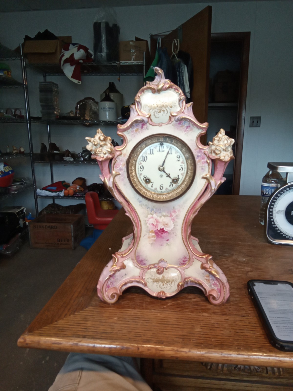 Ansonia Porcelain Royal Bonn Clock Vintage Beautiful Germany 16inch Height 