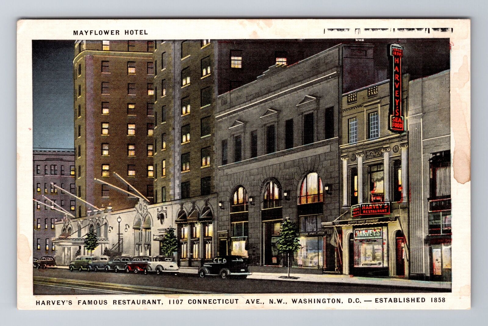 Washington DC-Mayflower Hotel, Harvey\'s Restaurant, Antique Vintage Postcard