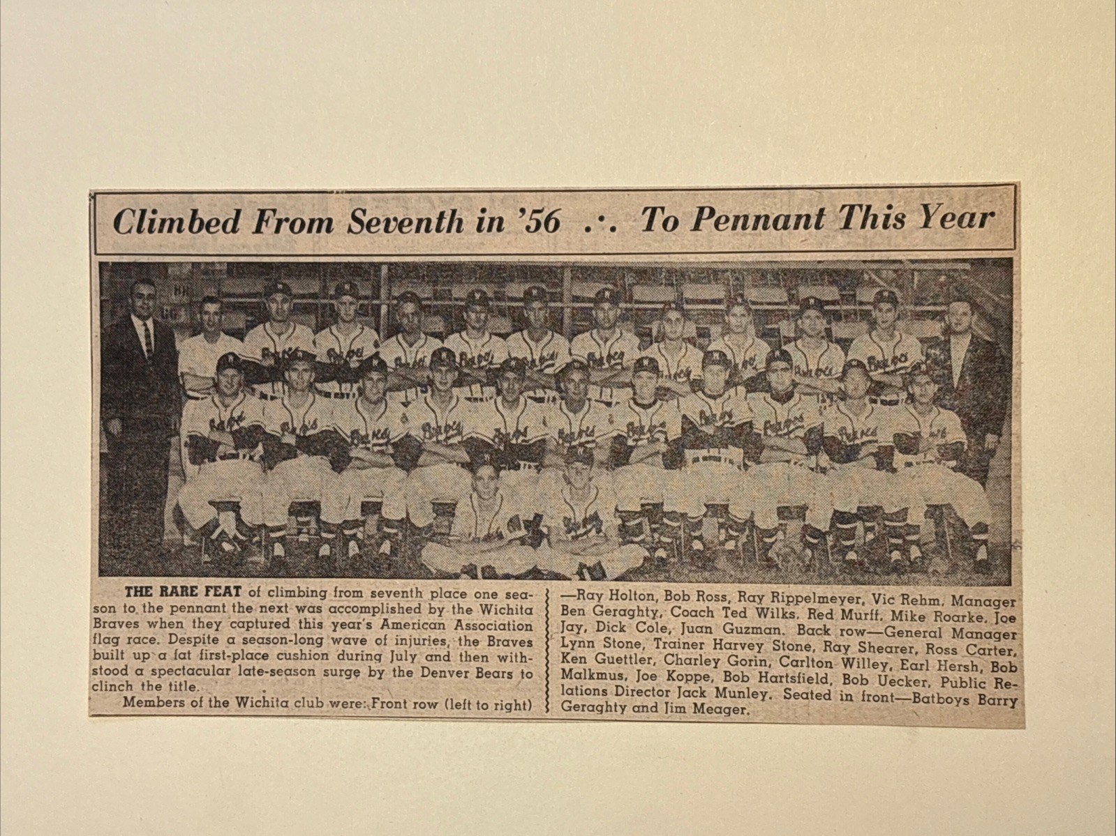 Wichita Braves Joey Jay Bob Uecker Ted Wilks 1957 Sporting News Baseball 5X8 Wichita Braves Joey Jay Bob Uecker Ted Wilks 1957 Sporting News Baseball 5X8