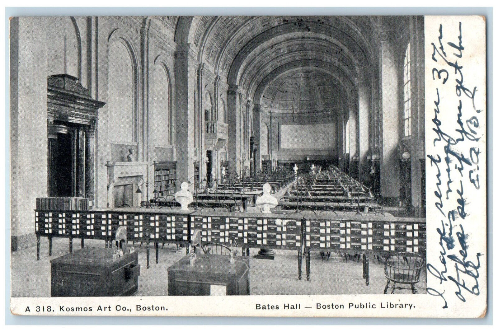 1906 Bates Hall Boston Public Library MA Bristol VT Antique Posted Postcard