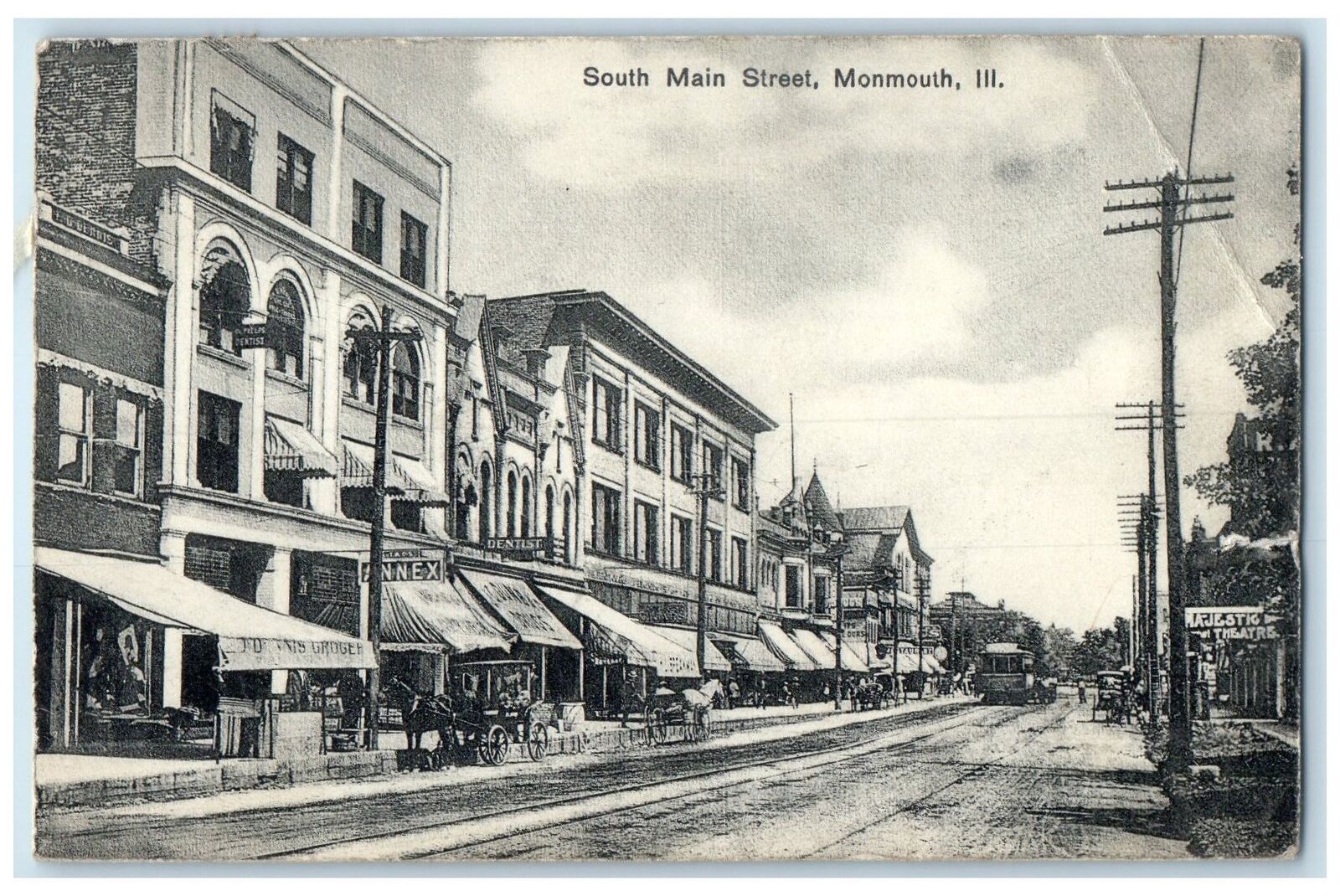 1908 South Main Street Railway Horse Carriage View Monmouth Illinois IL Postcard