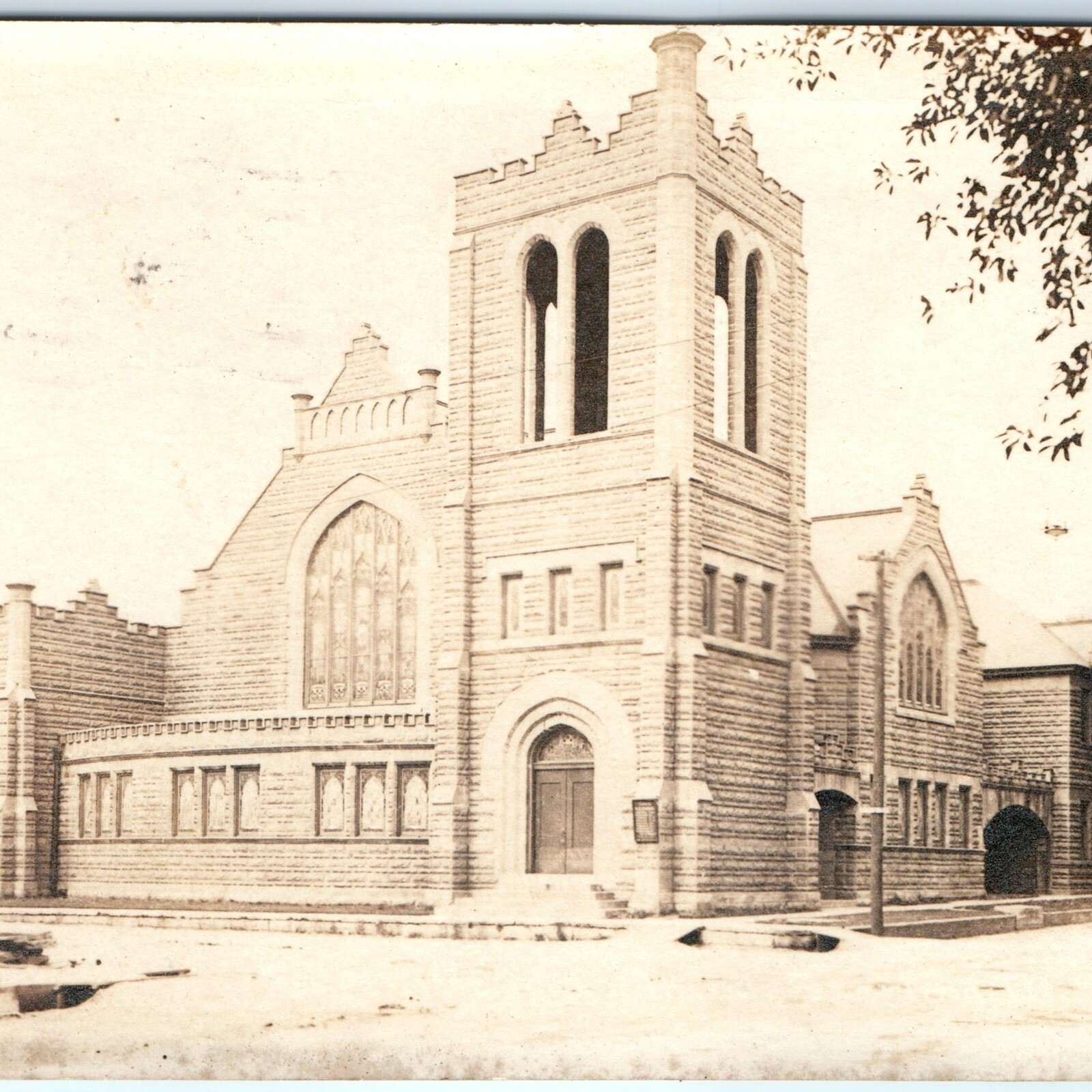 c1920s Sterling, IL Stone Church Building Gothic RPPC Real Photo Postcard c1920s Sterling, IL Stone Church Building Gothic RPPC Real Photo Postcard