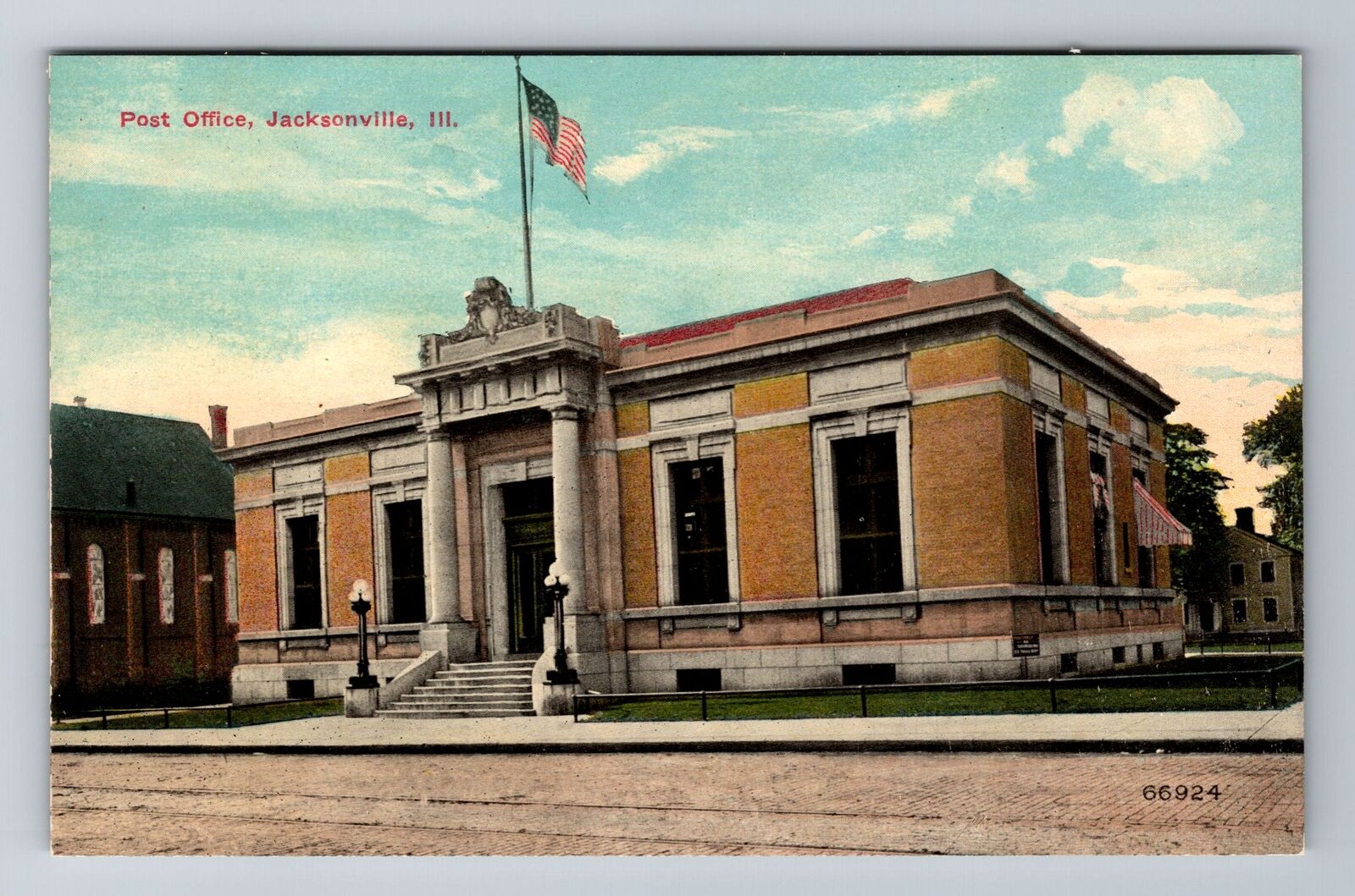Jacksonville IL-Illinois, Post Office, Antique Vintage Souvenir Postcard