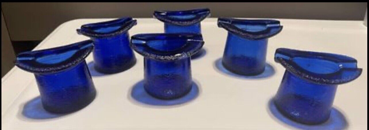 Estate Lot of 6 Maryland Glass Co Cobalt Blue Top Hat Ashtrays c 1930’s